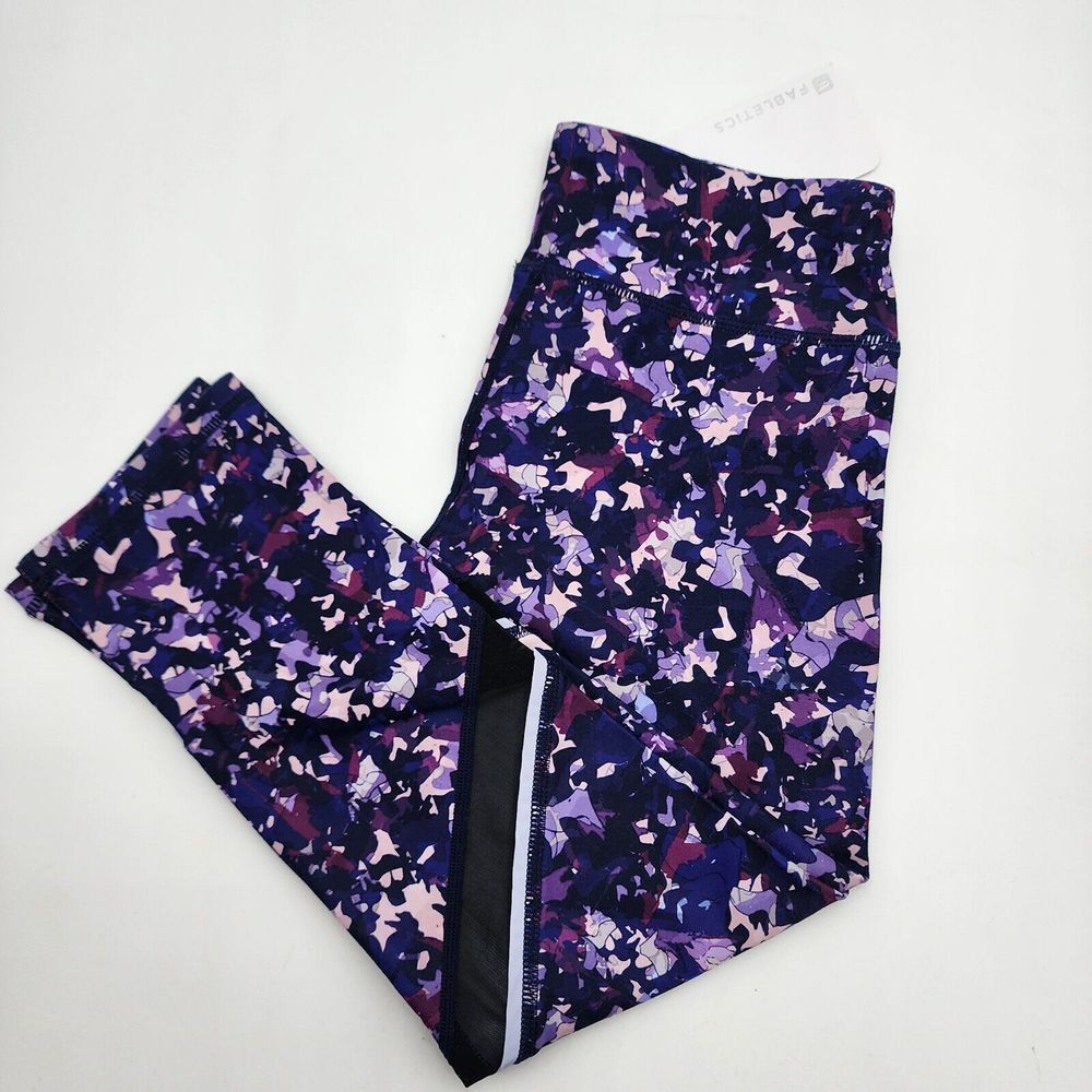 Fabletics Debbie Reflective Capri Women's XS Colorful Leggings Purple NEW READ